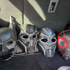 Black Panther Style Black Helmet Masks Set - Black & Red Accents